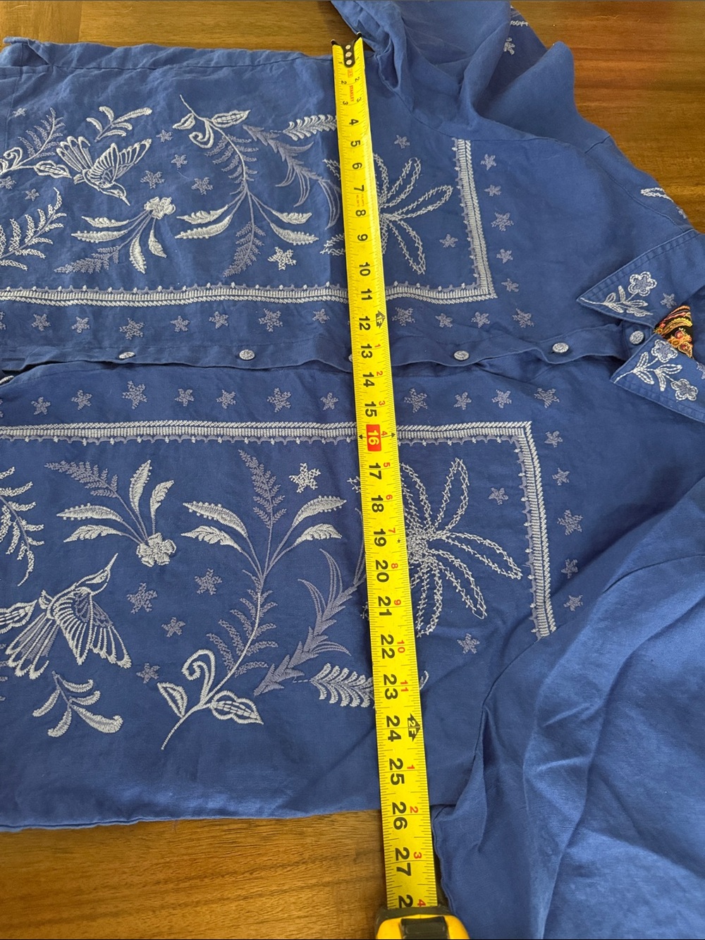 Johnny Was Blue linen Komono Sleeve Embroidered Paisley Collar Shirt XXL - Picture 8 of 9